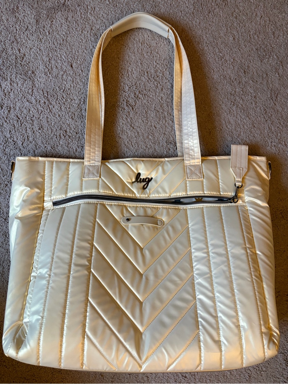 lug Metallic Cream Chevron Quilted Tote